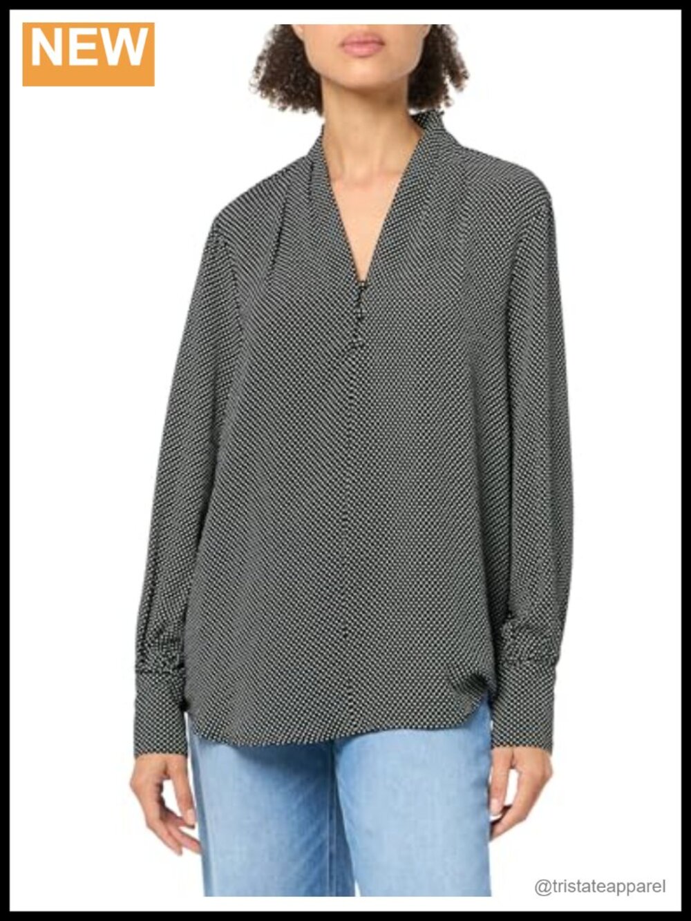 Printed V-Neck Blouse Long Sleeve Button Down